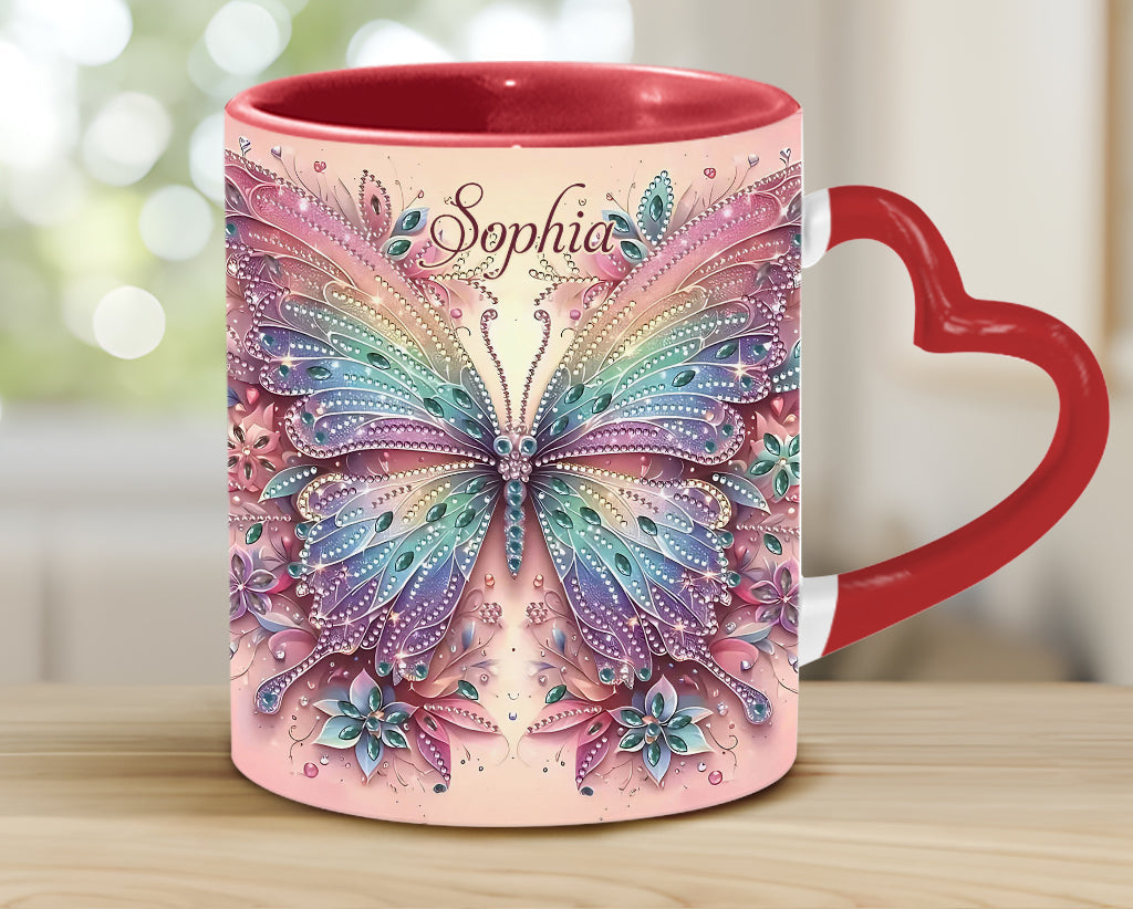 Schmetterling & Blume – Personalisierte Tasse mit Schmetterlingsherz-Henkel