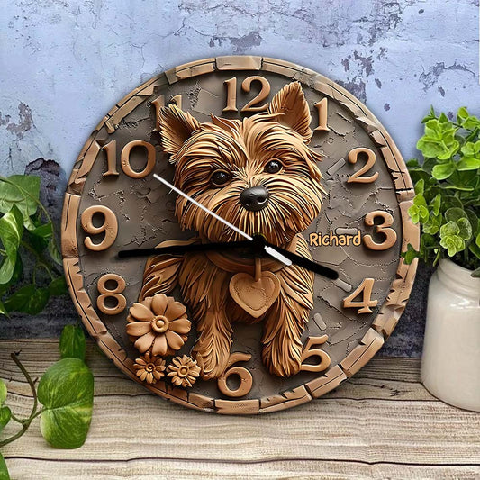 Niedlicher Yorkshire Terrier - Personalisierte Yorkshire Terrier Wanduhr