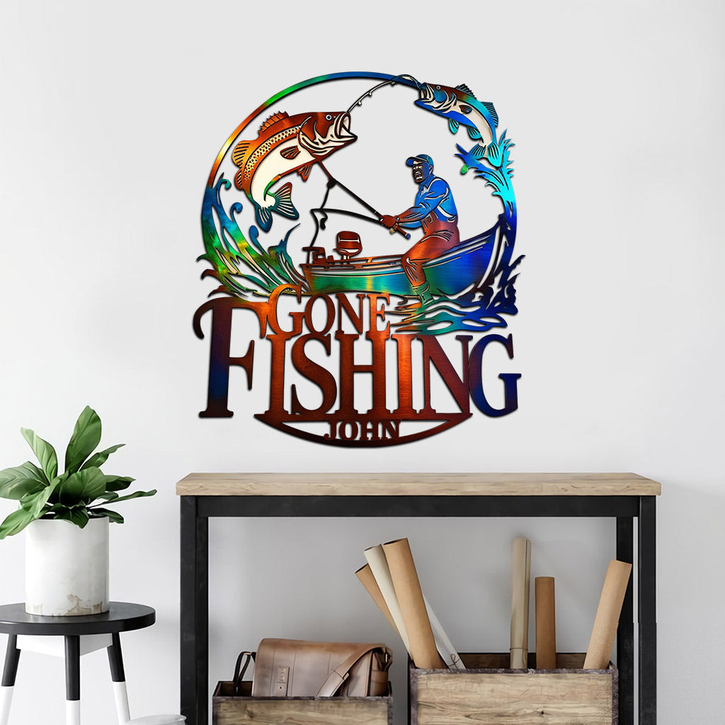 Angeln gegangen – personalisiertes Angelschild aus Metall