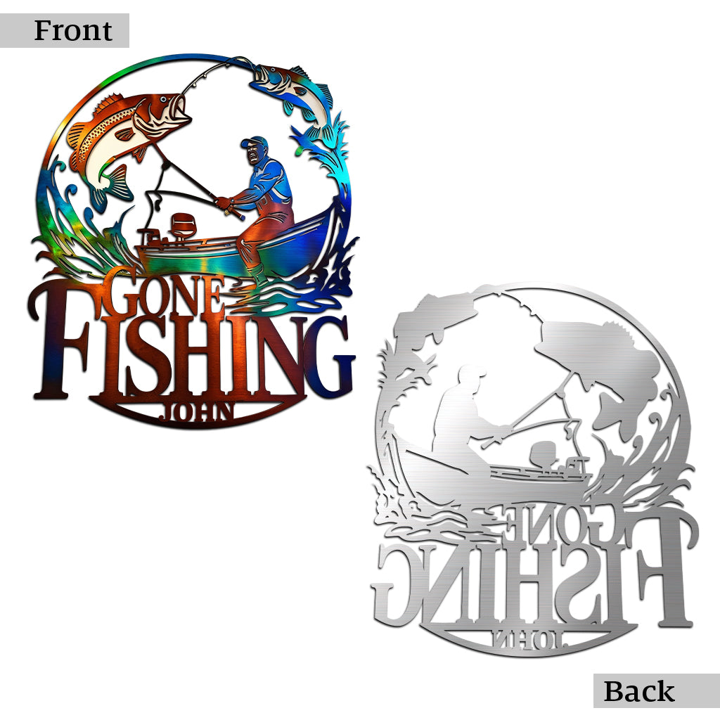 Angeln gegangen – personalisiertes Angelschild aus Metall