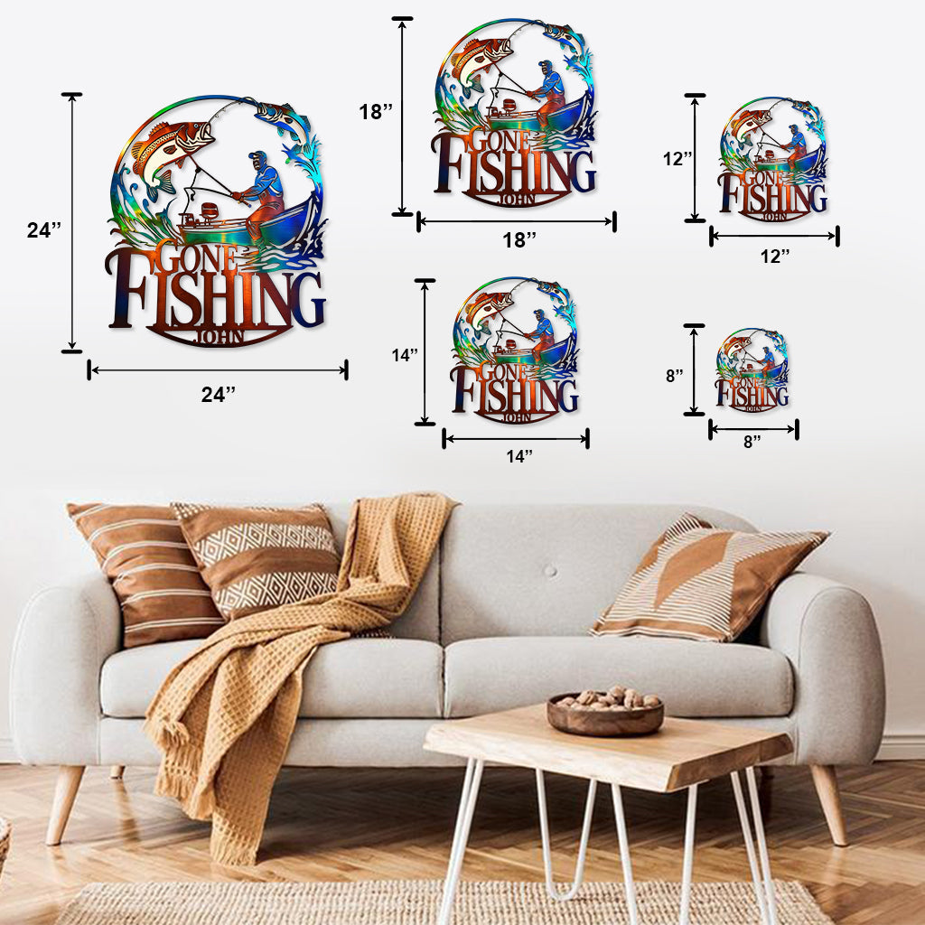 Angeln gegangen – personalisiertes Angelschild aus Metall