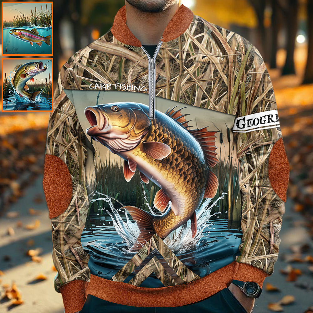 Karpfenangeln – Personalisiertes Herren-Sweatshirt mit Reißverschluss