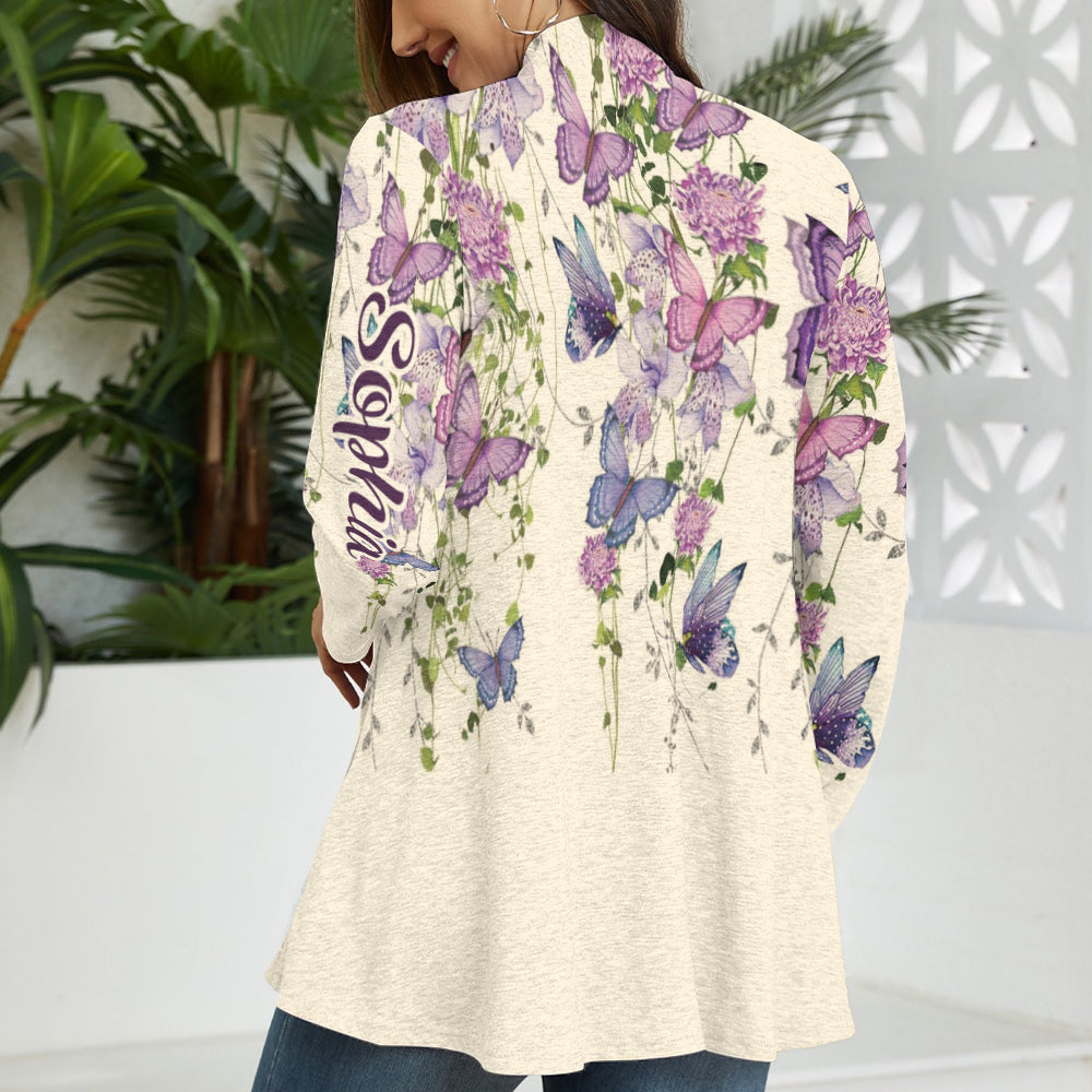 Butterfly And Flowers - Personalized Butterfly Cardigan