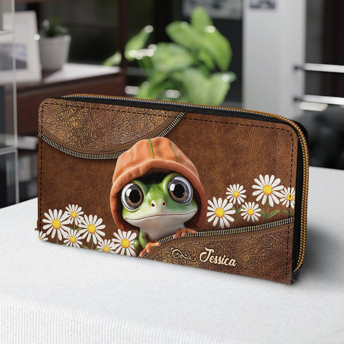 Adorable Frog - Personalized Frog Leather Long Wallet