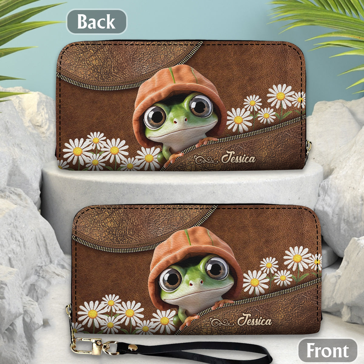 Adorable Frog - Personalized Frog Leather Long Wallet