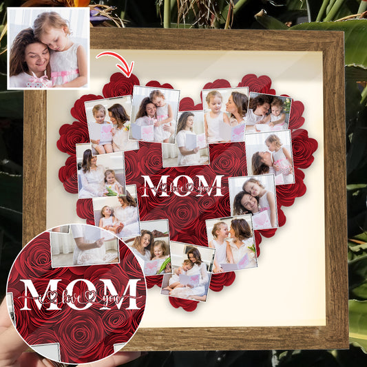 Herzfotos Polaroid Mama Wir lieben dich - Personalisierte Mutter Blumen Schattenbox