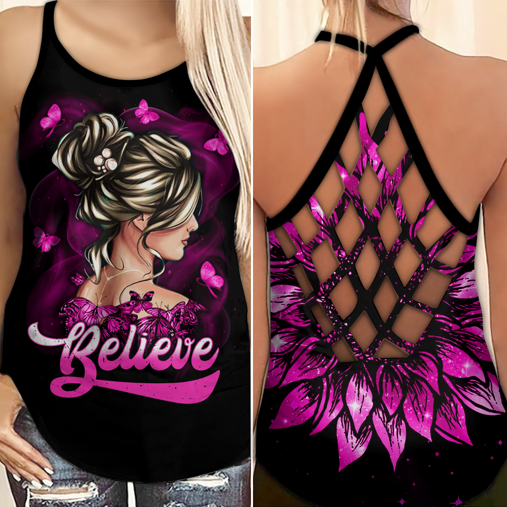 Believe Girl – Tanktop mit Kreuz zur Sensibilisierung für Brustkrebs 0722