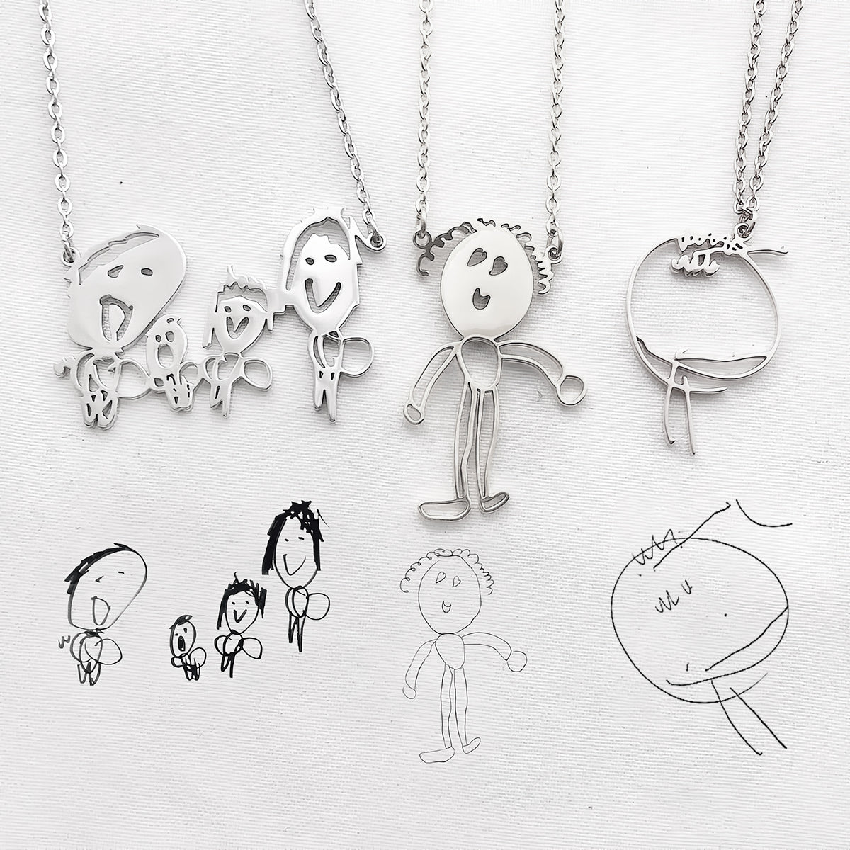 Kids Drawing Necklace - Personalized Family Custom Shaped Pendant