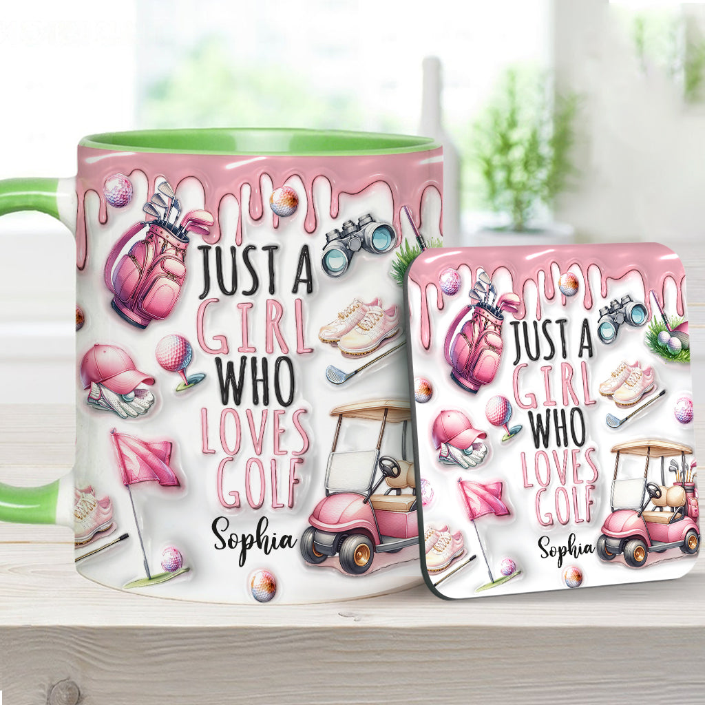 Einfach ein Mädchen, das Golf liebt – personalisierte Tasse mit Golfmotiv