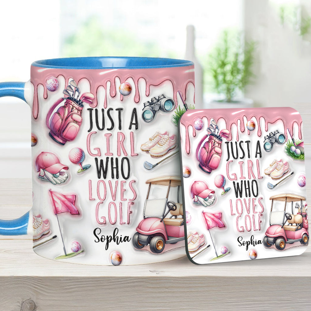 Einfach ein Mädchen, das Golf liebt – personalisierte Tasse mit Golfmotiv