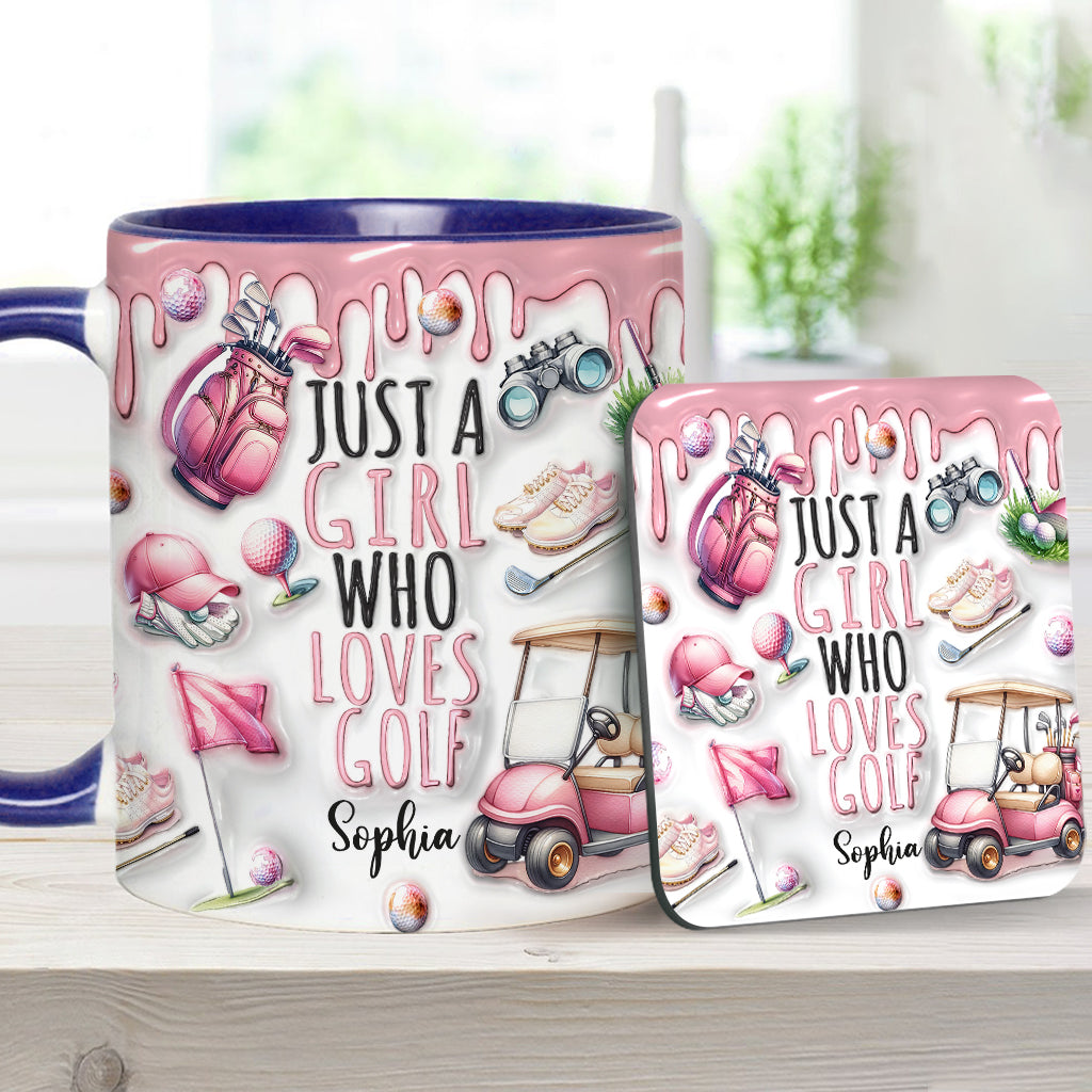 Einfach ein Mädchen, das Golf liebt – personalisierte Tasse mit Golfmotiv