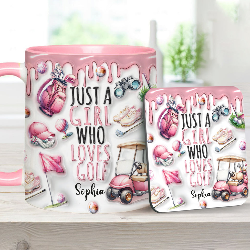 Einfach ein Mädchen, das Golf liebt – personalisierte Tasse mit Golfmotiv