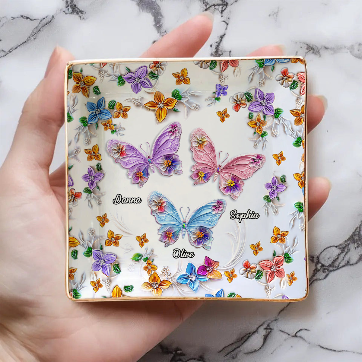 Bestie Floral Butterflies - Personalized Bestie Fully Printed Jewelry Dish