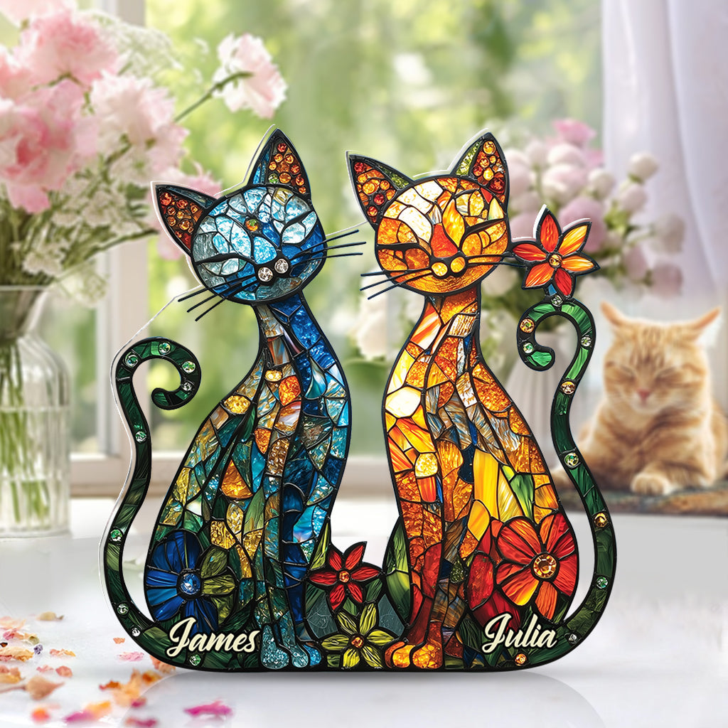Stunning Cat Couple - Personalized Cat Custom Shaped Acrylic Plaque