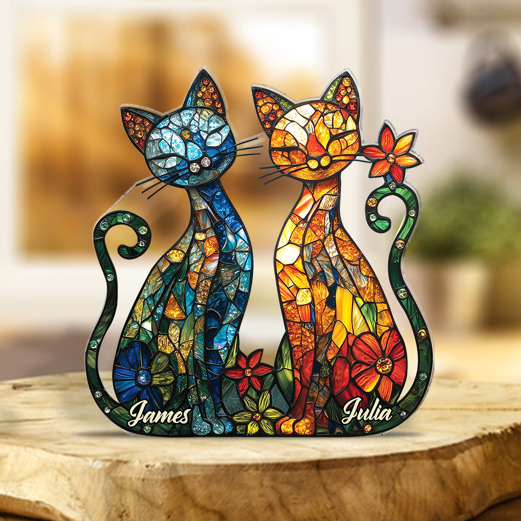 Stunning Cat Couple - Personalized Cat Custom Shaped Acrylic Plaque