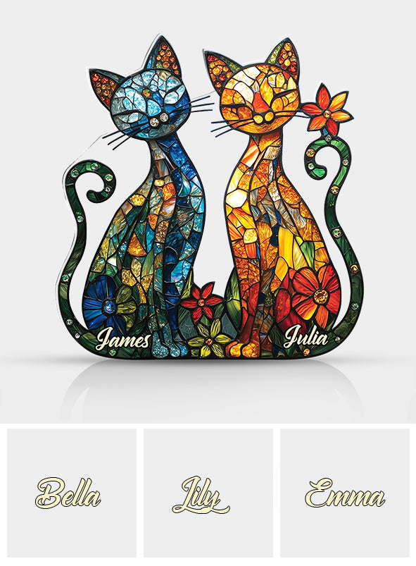 Stunning Cat Couple - Personalized Cat Custom Shaped Acrylic Plaque