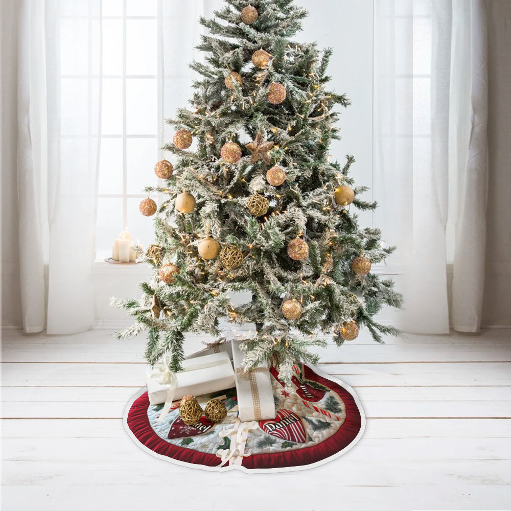 „Herzen kehren zu Weihnachten heim“ – personalisierte Baumdecke für die Familie