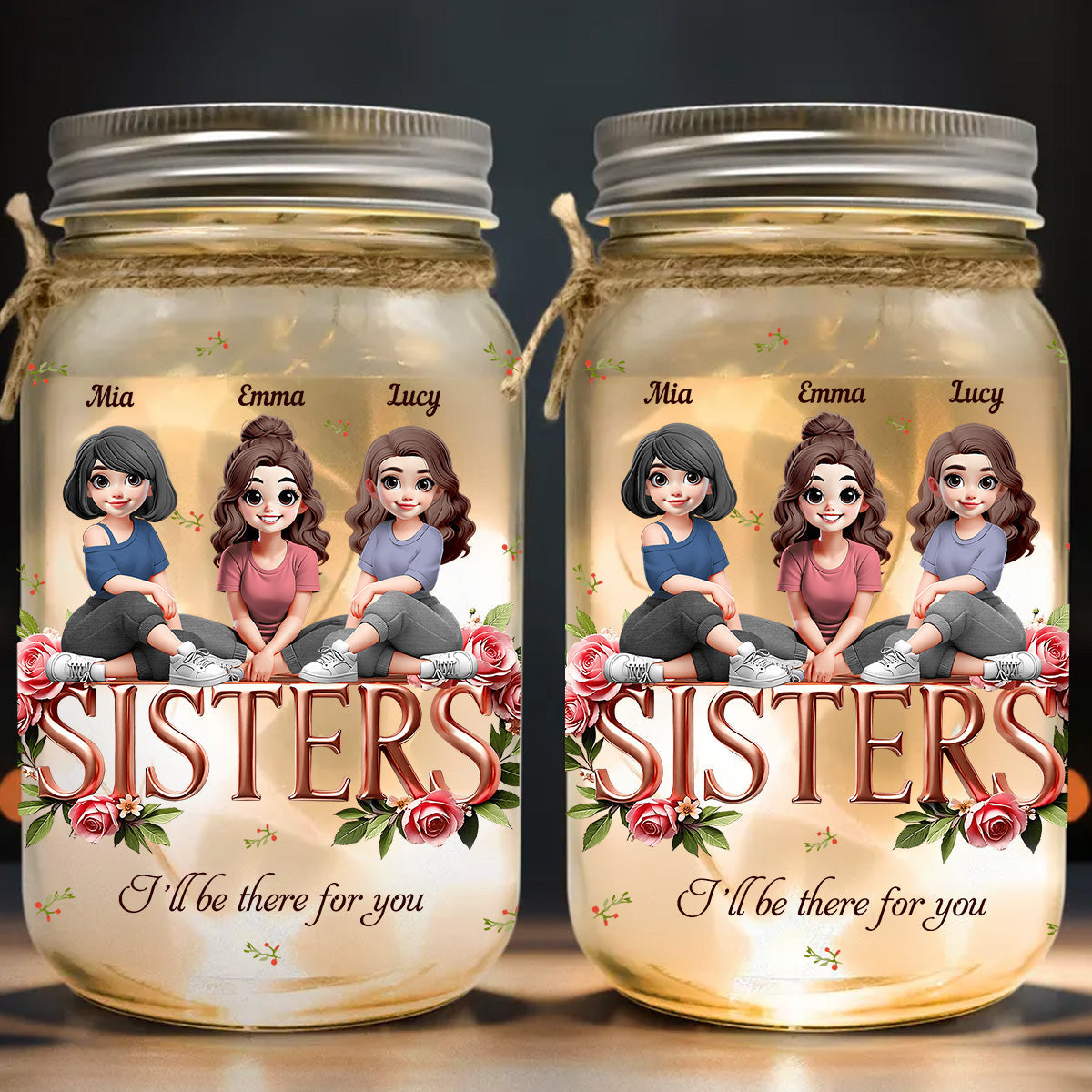 Sisters - Personalized Bestie Mason Jar Light