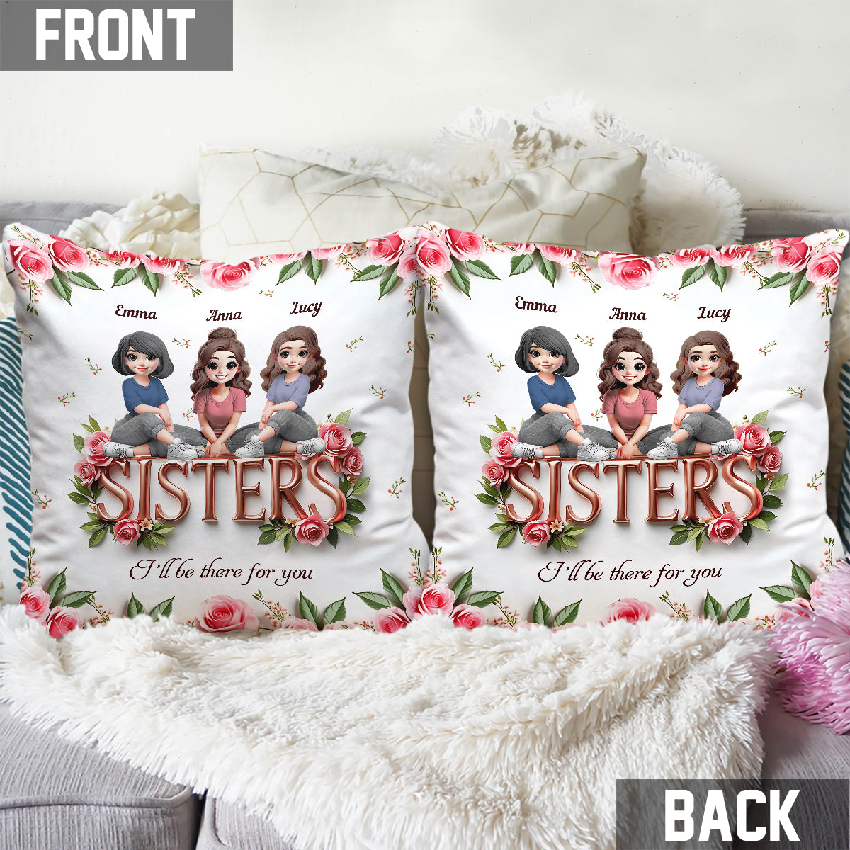 Sisters - Personalized Bestie Throw Pillow