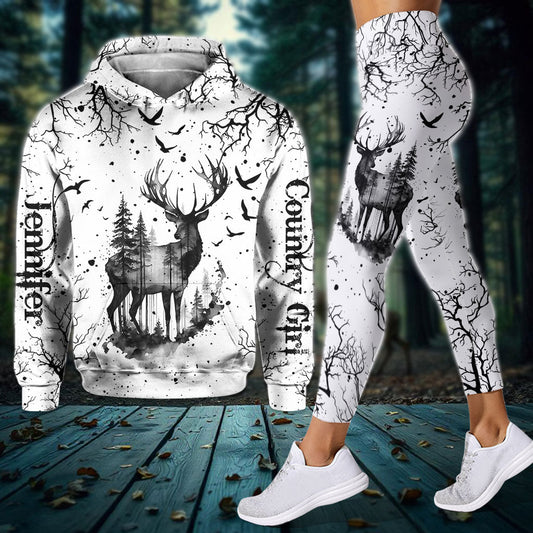 Country Style Black White - Personalized Hunting Hoodie and Leggings