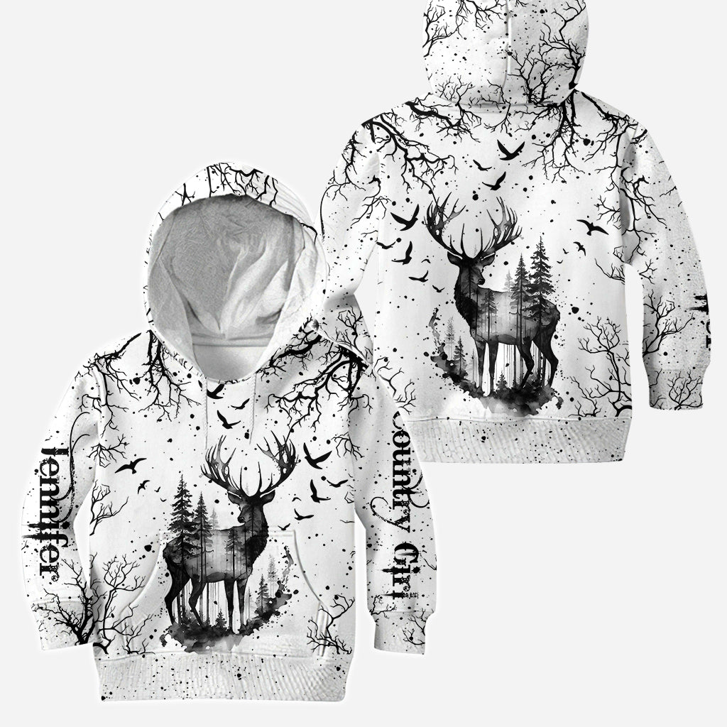 Schwarz-weißer Jagd-Hoodie und Leggings im Country-Style – personalisierbar