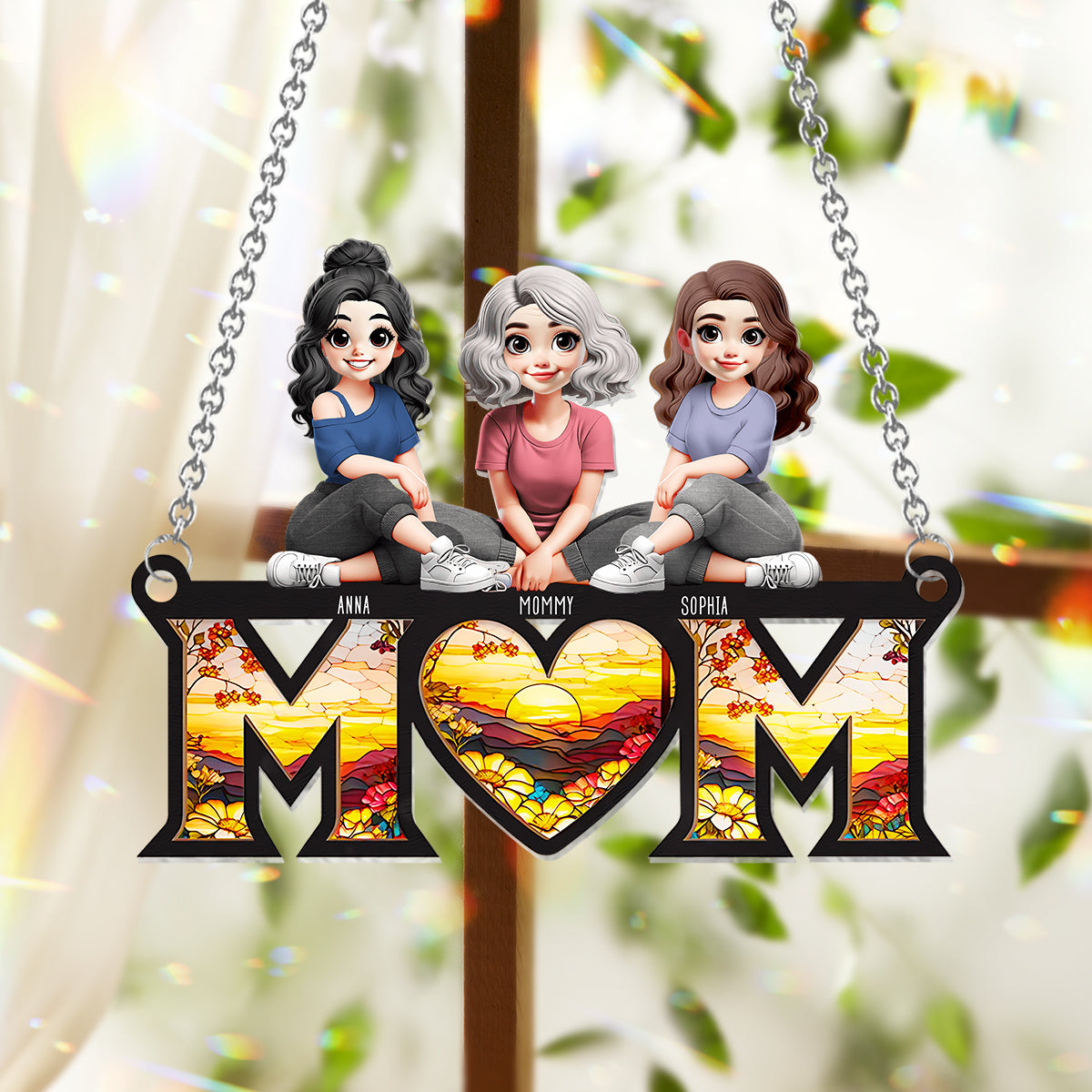I Love You, Mom - Personalized Mother Window Hanging Suncatcher Ornament