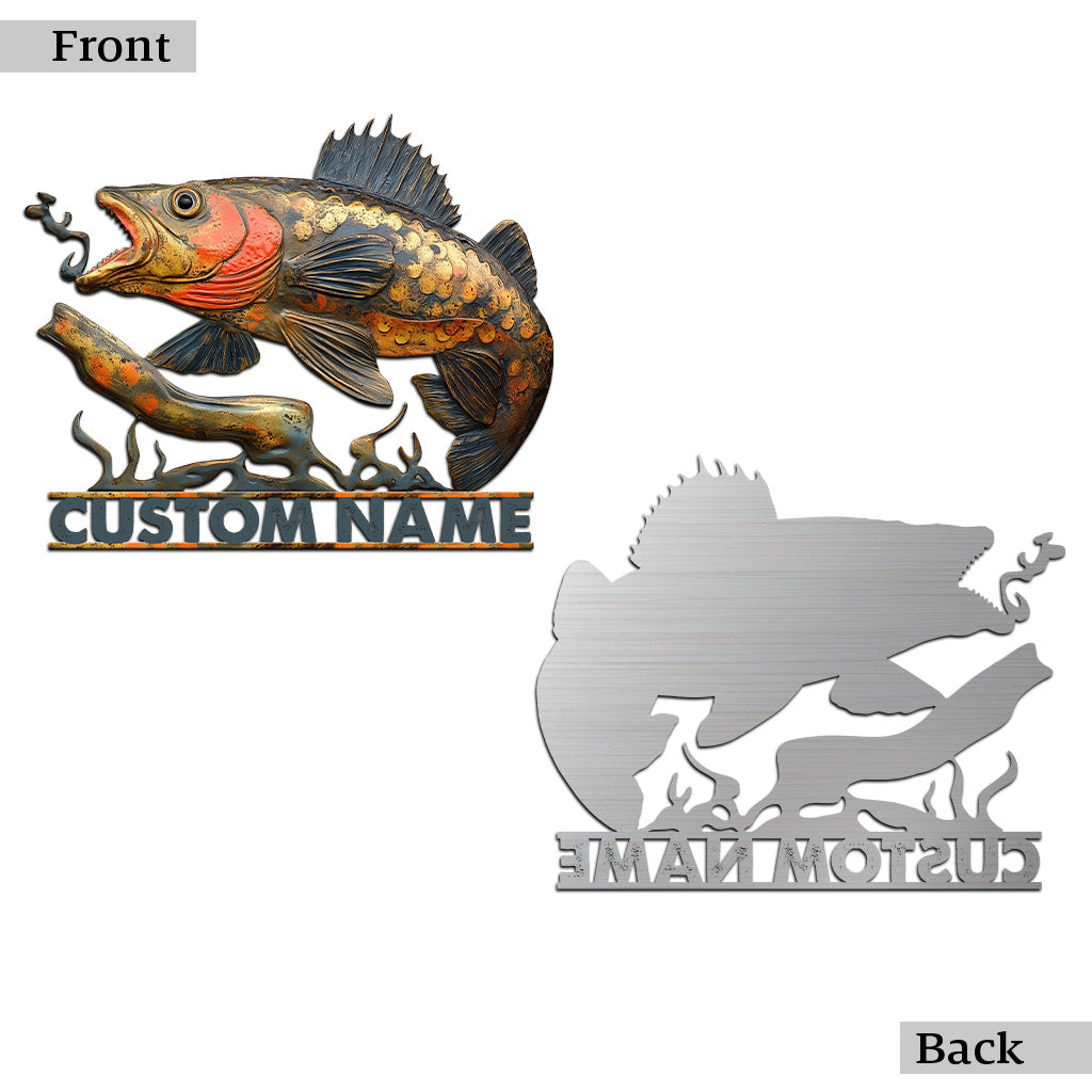 Rustikales Vintage-Fischschild aus personalisiertem Metall mit Angelmotiv