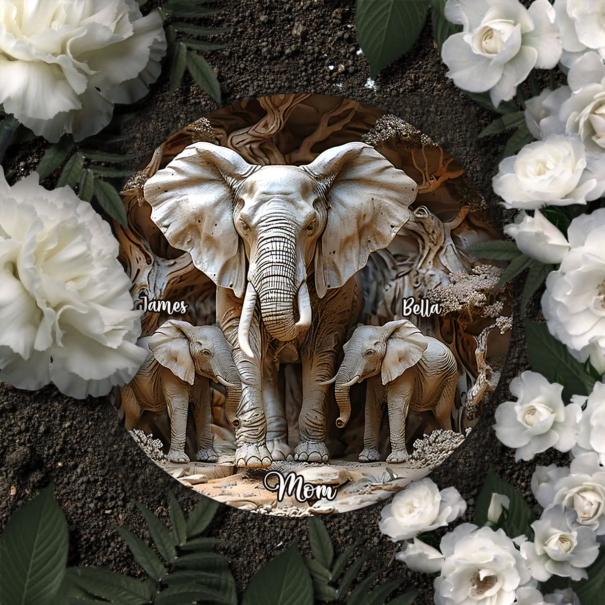 Geschenk für Mama & Kinder – Personalisierter Elefanten-Stein in runder Form
