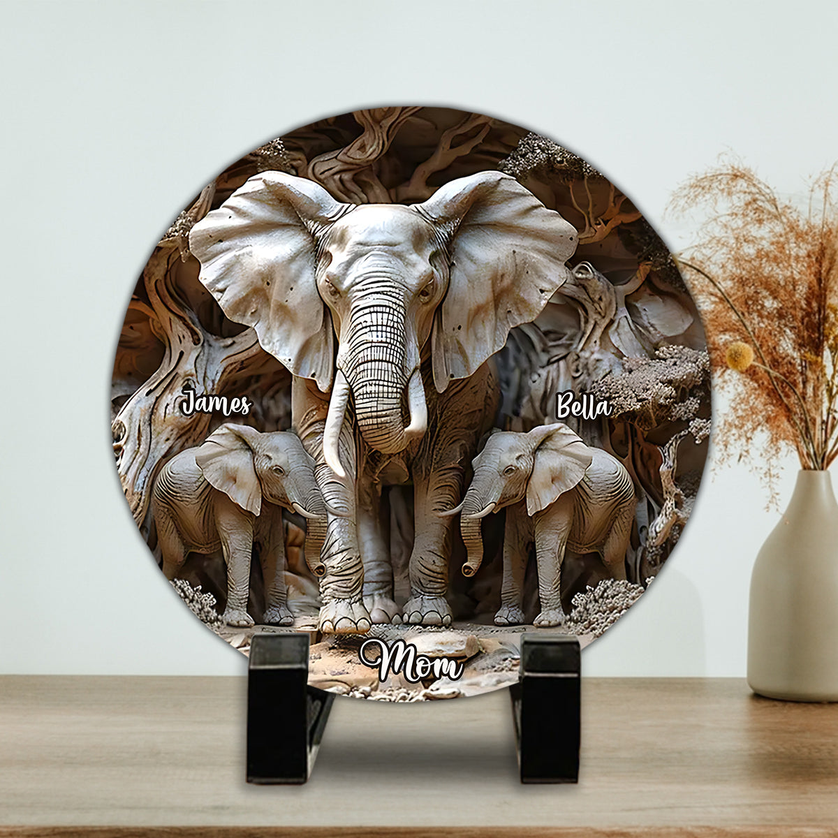 Geschenk für Mama & Kinder – Personalisierter Elefanten-Stein in runder Form