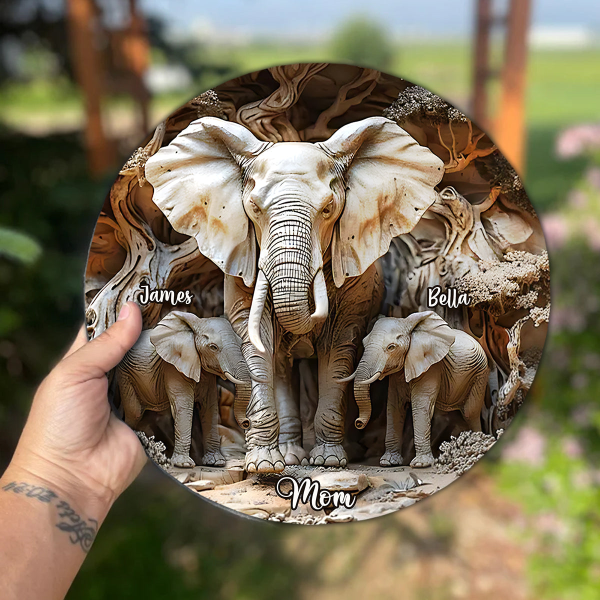 Geschenk für Mama & Kinder – Personalisierter Elefanten-Stein in runder Form