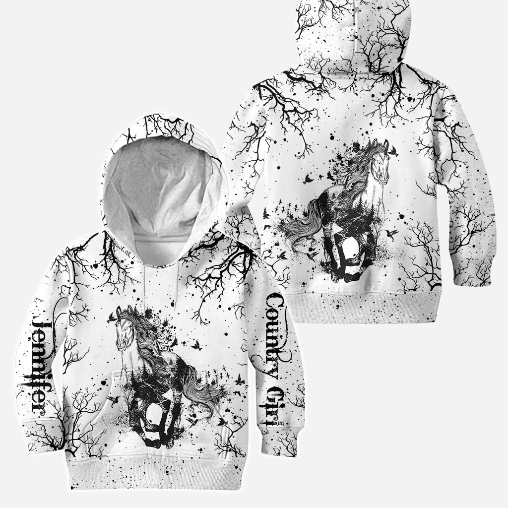 Wunderschönes Pferd Schwarz-Weiß – Personalisierter Pferde-Hoodie und Leggings