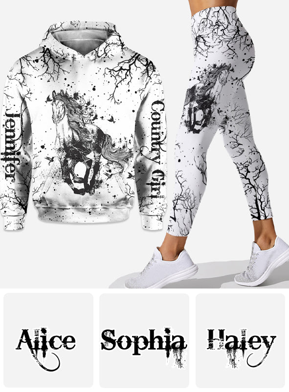 Wunderschönes Pferd Schwarz-Weiß – Personalisierter Pferde-Hoodie und Leggings