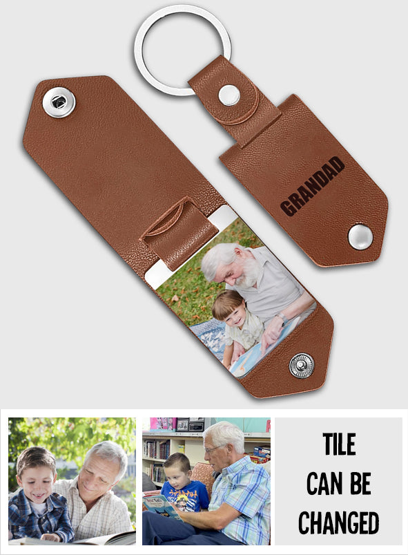 Best Grandpa Ever - Gift for grandpa - Personalized Leather Photo Keychain
