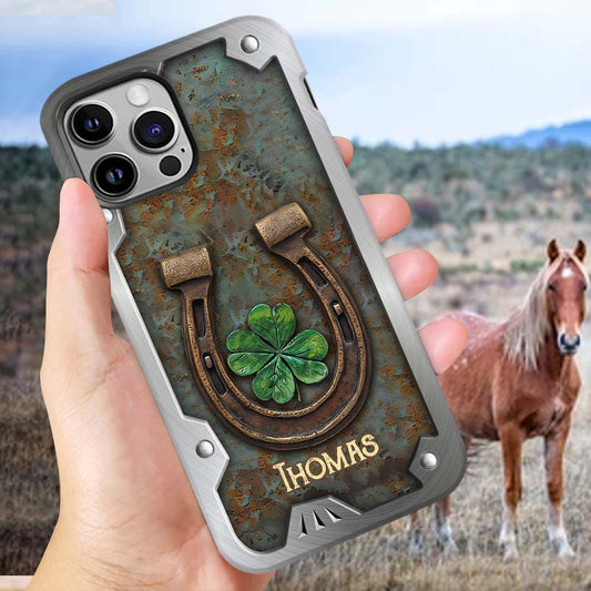 Lucky Horseshoe Shamrock – Personalisierte Handyhülle mit Pferdemotiv