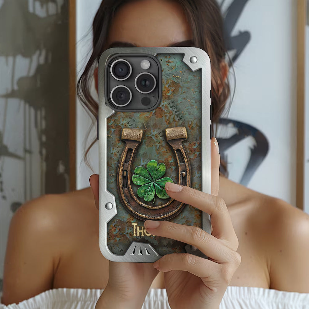 Lucky Horseshoe Shamrock – Personalisierte Handyhülle mit Pferdemotiv