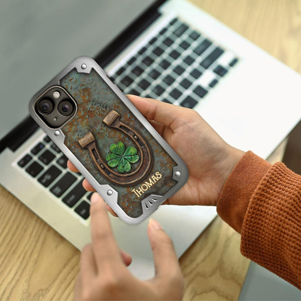 Lucky Horseshoe Shamrock – Personalisierte Handyhülle mit Pferdemotiv