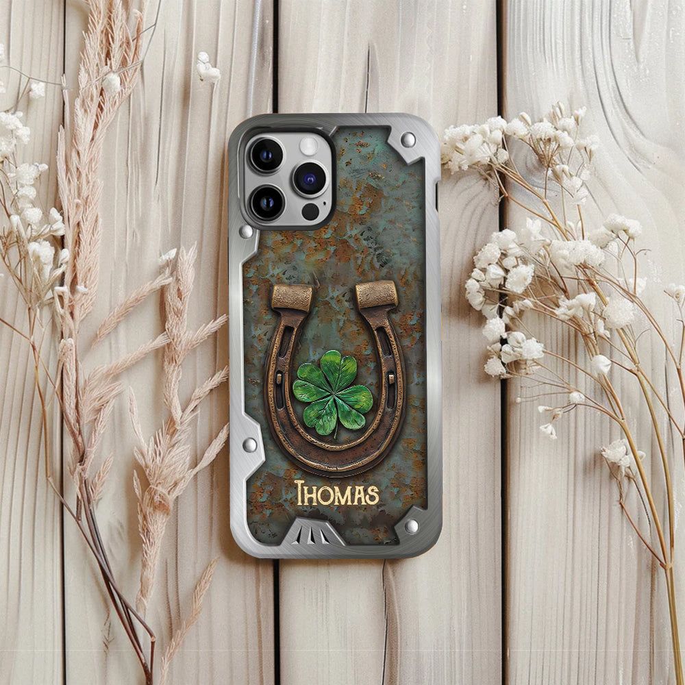 Lucky Horseshoe Shamrock – Personalisierte Handyhülle mit Pferdemotiv