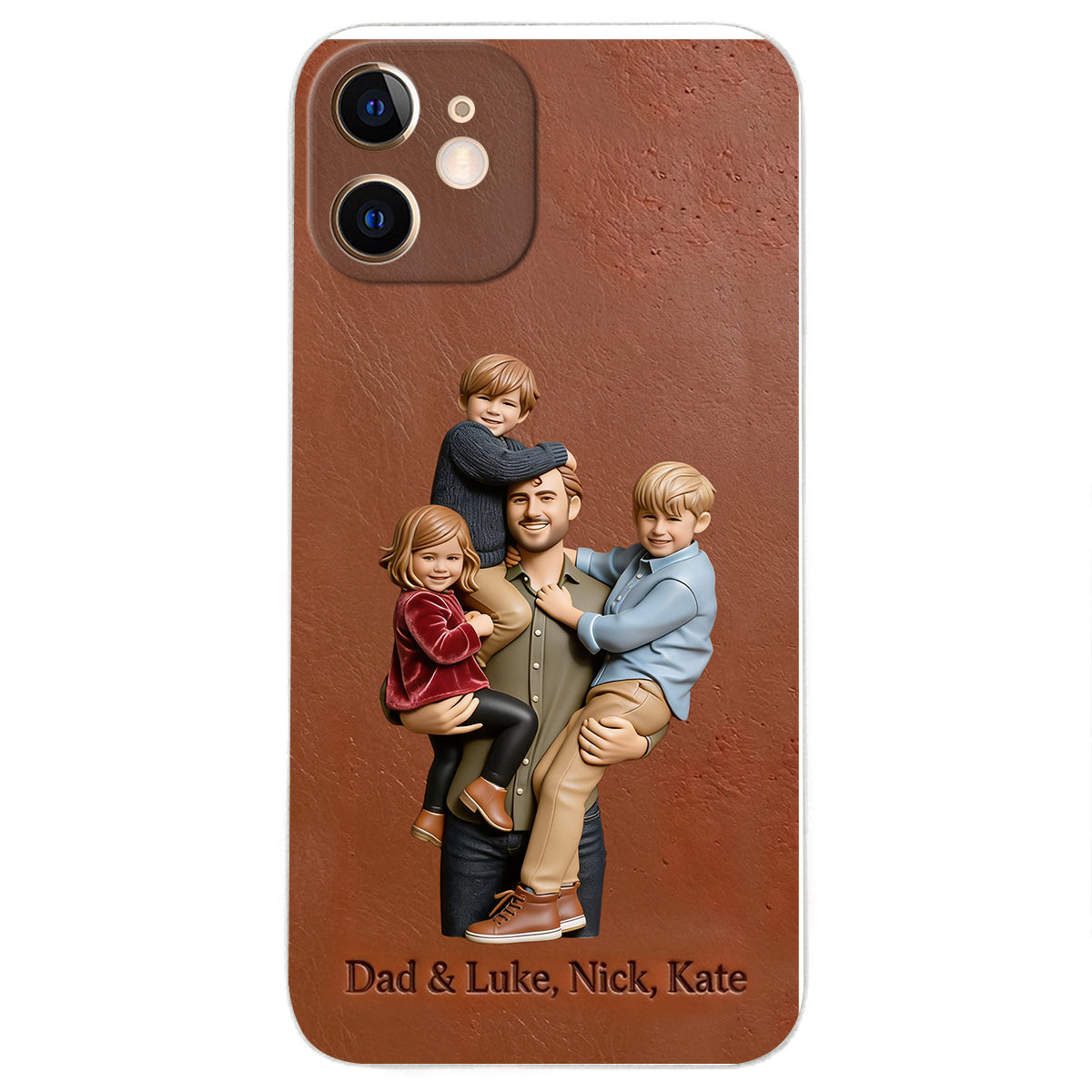 Best Dad Ever - Personalized Father 3D Embossed Leather Phone Case
