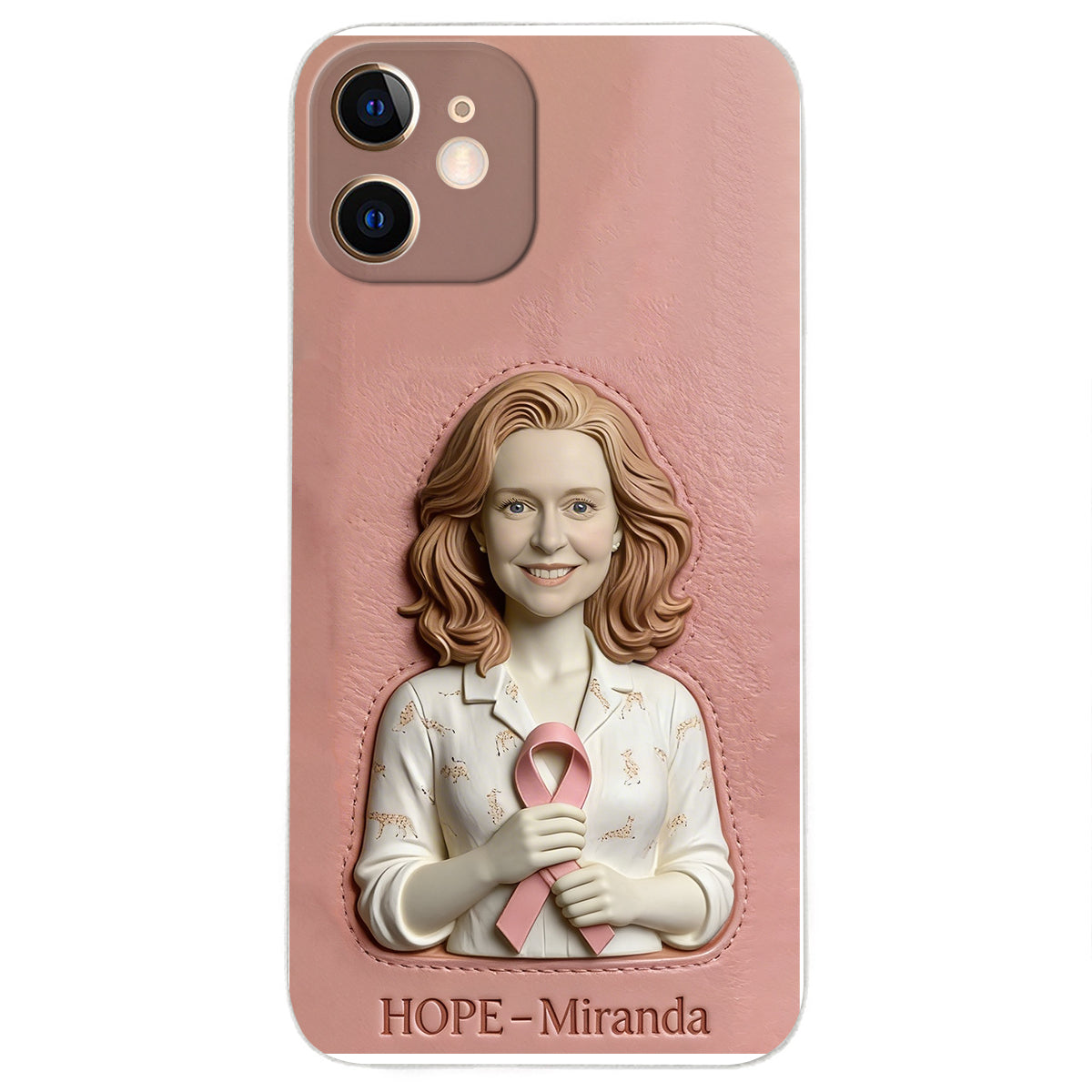 Hope - Personalized Breast Cancer Awareness 3D Embossed Leather Phone Case