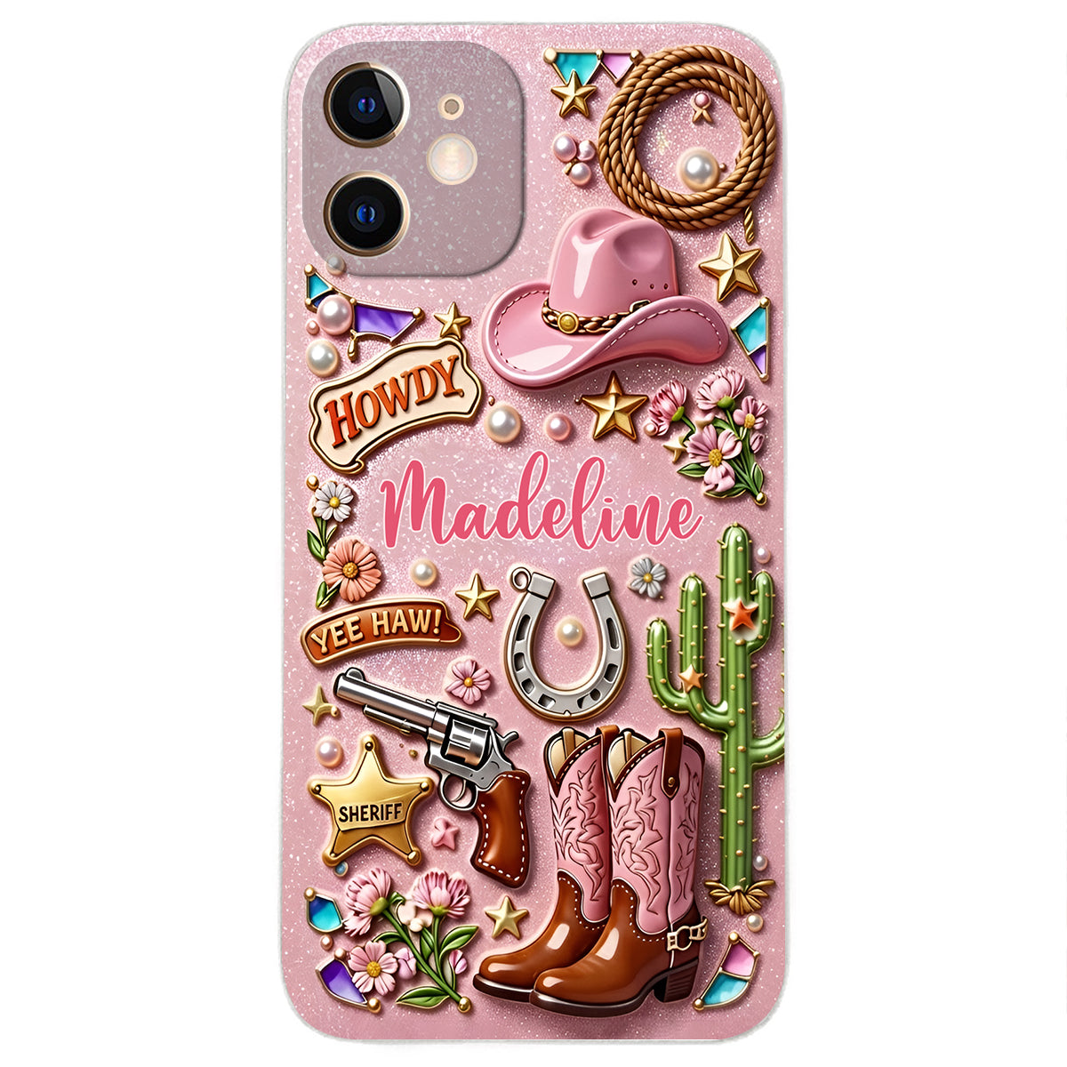 Cowgirl Gift, Whimsical Wild West Western - Personalized Cowgirl 3D Embossed Leather Phone Case