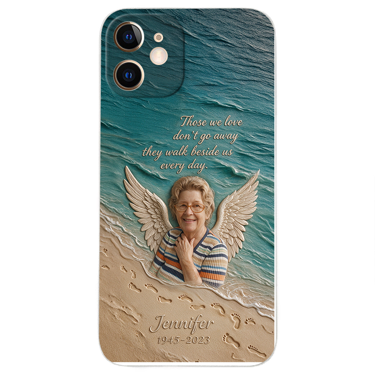 They Walk Beside Us - Personalized Memorial 3D Embossed Leather Phone Case