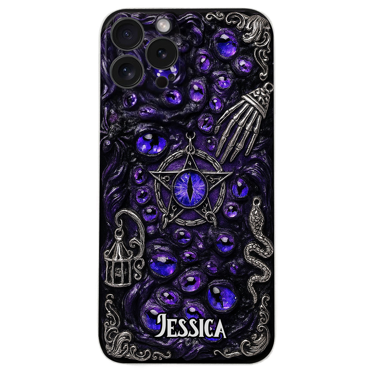 Gothic Pentagramm-Hexen-Vibe – Personalisierte Handyhülle aus Leder