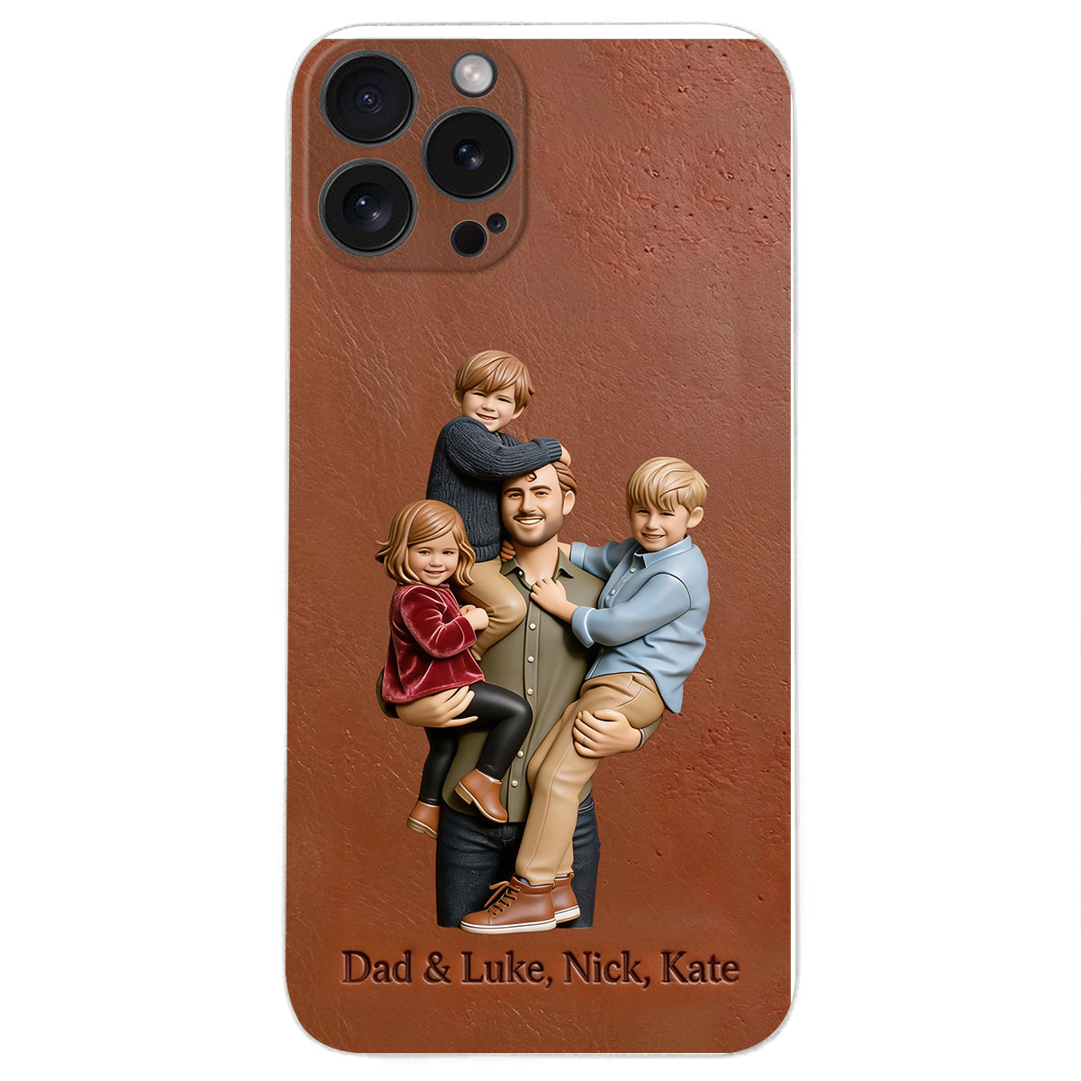 Best Dad Ever - Personalized Father 3D Embossed Leather Phone Case