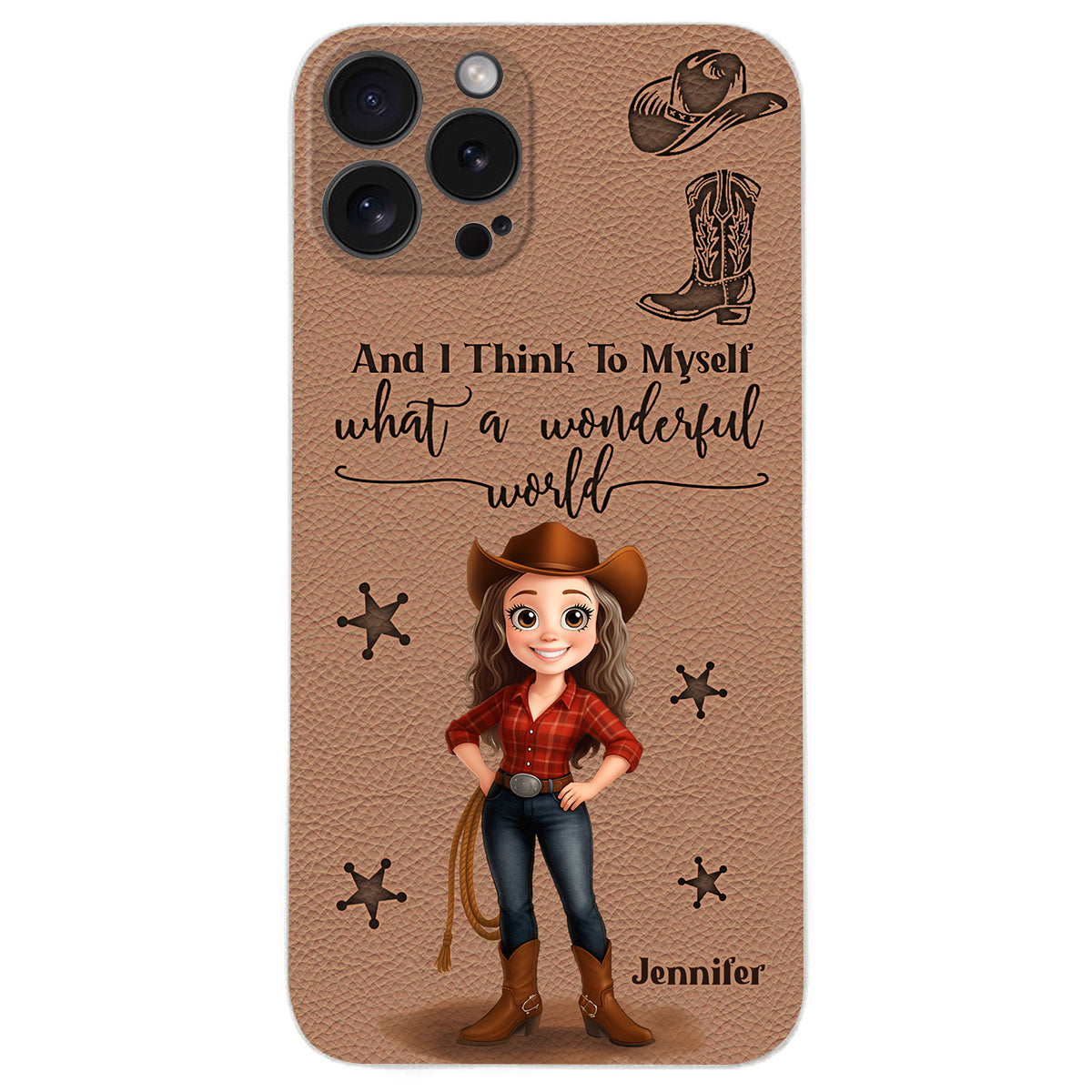 Cowgirl What A Wonderful World - Personalisierte Cowgirl-Handyhülle aus Leder
