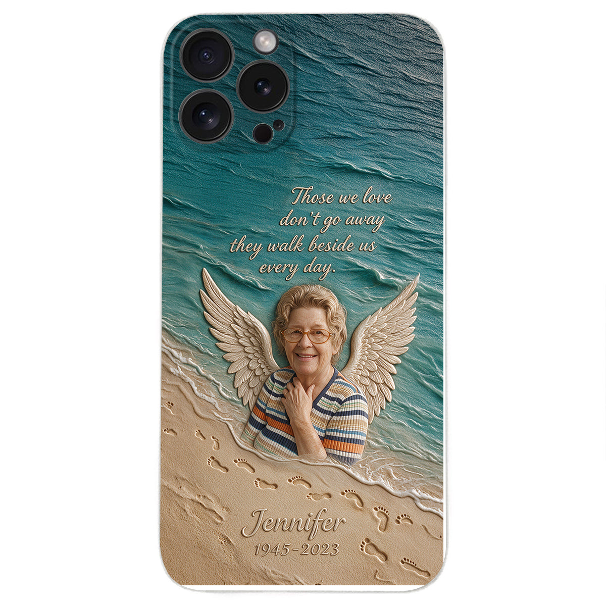They Walk Beside Us - Personalized Memorial 3D Embossed Leather Phone Case