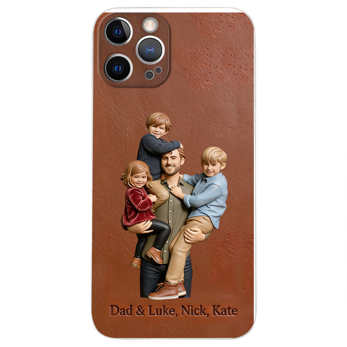 Best Dad Ever - Personalized Father 3D Embossed Leather Phone Case