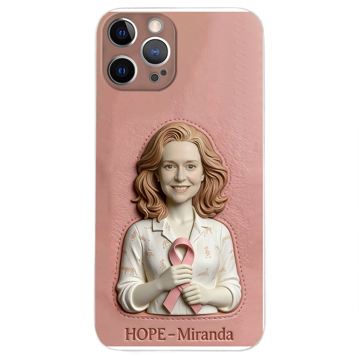 Hope - Personalized Breast Cancer Awareness 3D Embossed Leather Phone Case