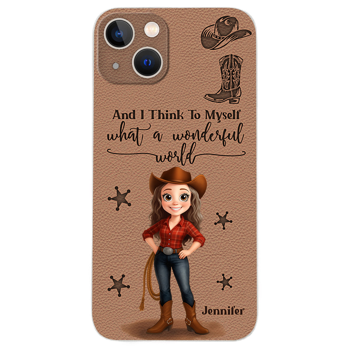 Cowgirl What A Wonderful World - Personalisierte Cowgirl-Handyhülle aus Leder
