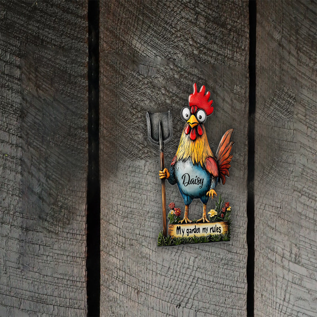 Mein Garten, meine Regeln – Personalisiertes Metallschild „Chicken Cut“