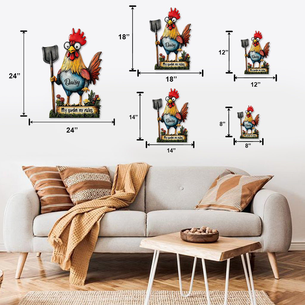 Mein Garten, meine Regeln – Personalisiertes Metallschild „Chicken Cut“